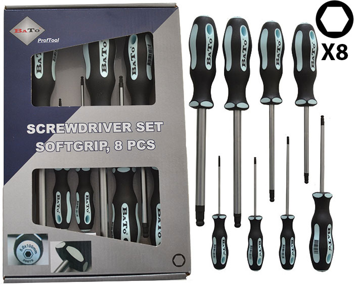 BATO Screwsdriver set 6-edge. 2-10mm w/ball 8 parts.