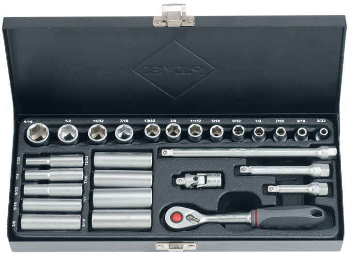 BATO Socket wrench set 1/4" 6 edge. 5/32-9/16" short. 1/4-9/16" long. inch 27 parts.
