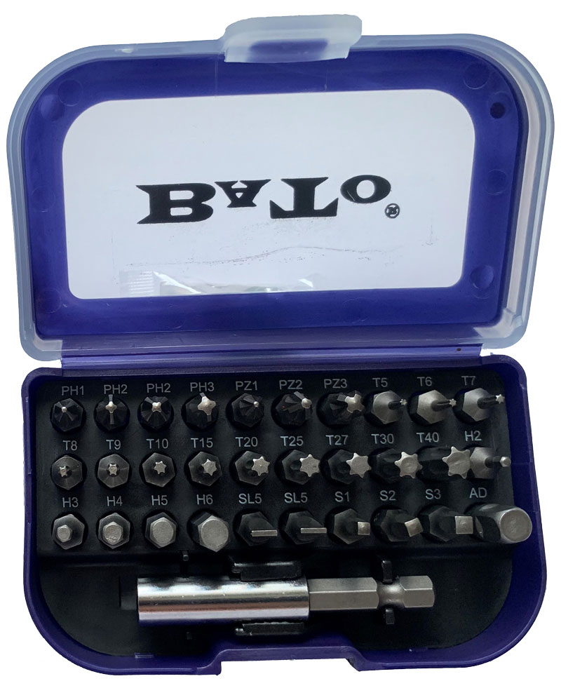 BATO 1/4" Bit set Blue. 31 parts. With 60mm bit holder