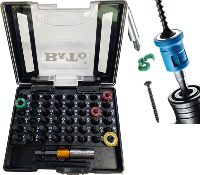 BATO 1/4" Bit set Torsion/punch, replaceable magnetic holder for screws. 49 parts