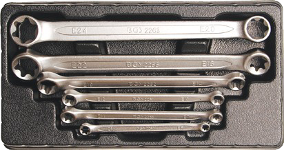 Dubbel-ringnyckel-sats med E-profil-ringar, E6 x E8 - E20 x E24, 6 delar