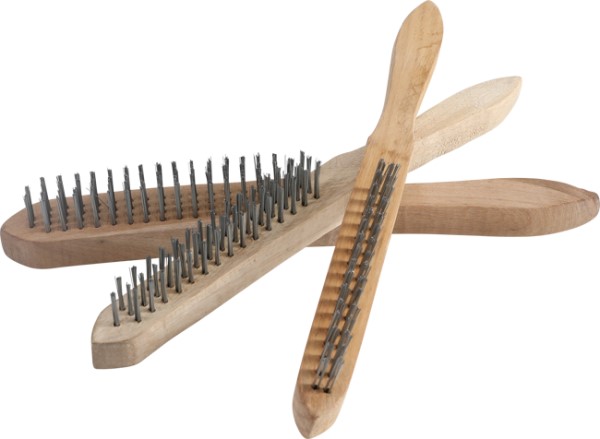 Steel Wire Brush Set, wooden handle, 2, 3, 4 rows, 3 pcs.