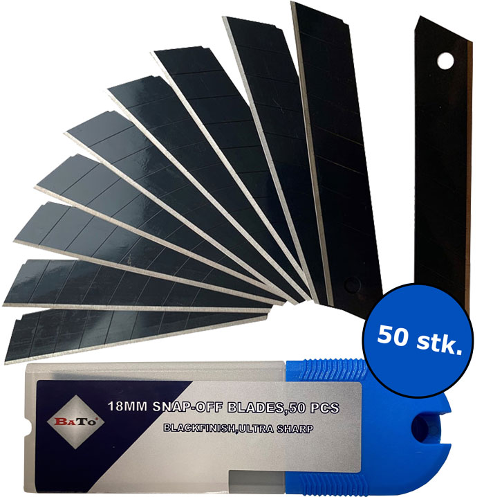 BATO Knife blades break-off 18 mm. Black Finish ultra sharp 50 pcs. Package
