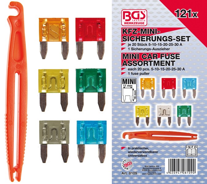 BGS Sikringssortiment MINI 5-10-15-20-25-30 amp. 121 dele