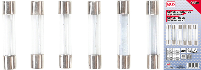 BGS Glass fuse assortment Ø6mm. 5-10-15-20-25-30A. 120 pcs.