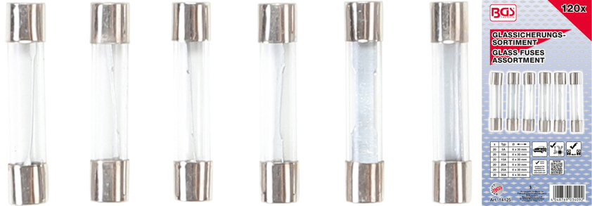 BGS Glassikringssortiment Ø6mm. 5-10-15-20-25-30A. 120 dele