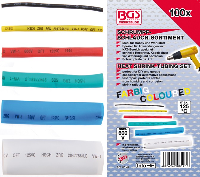 BGS Shrink tube coloured assortment 1,5-13mm. 100 pcs.