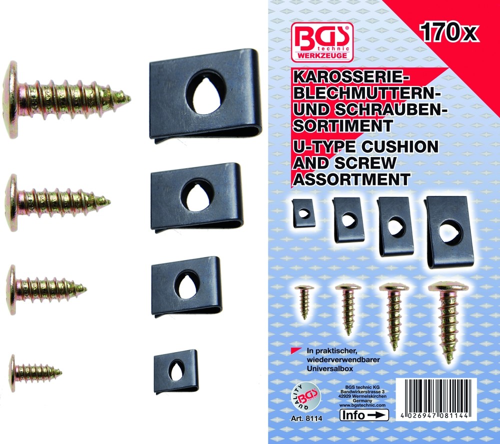 BGS Clips/skruesortiment 3-4-5-6mm. 170 dele