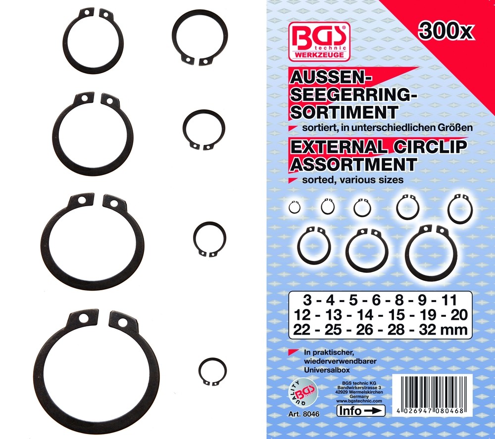 BGS Låseringssortiment 3-32mm udv. 300 dele