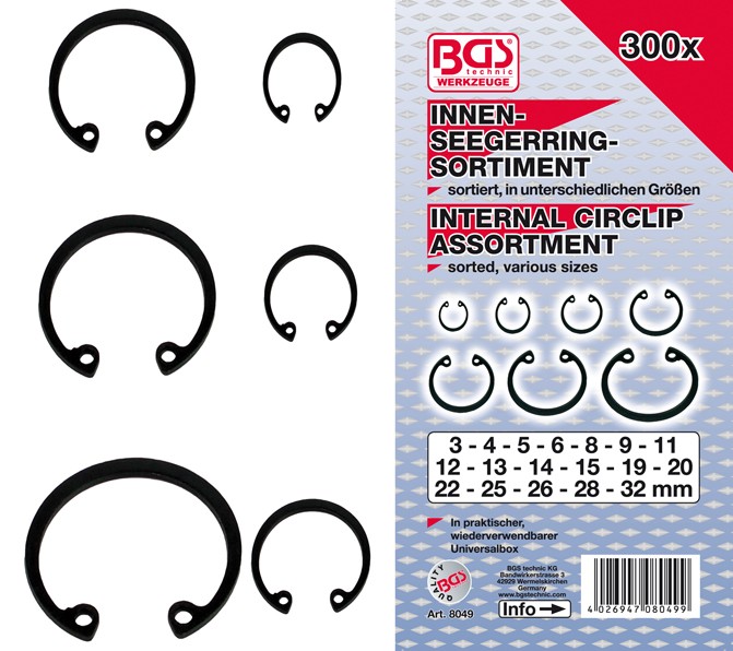 BGS Låseringssortiment 3-32mm indv. 300 dele