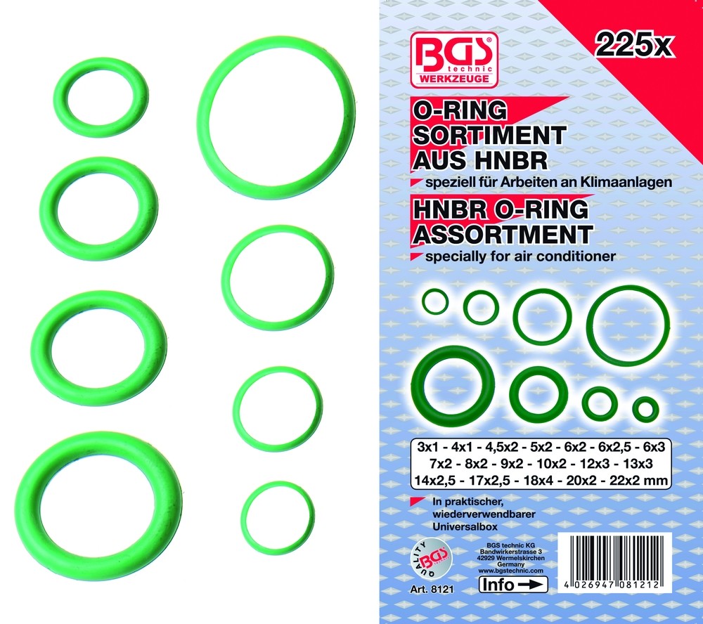 BGS O-Ring-Sortiment 3-22mm. 225 Teile HNBR/Klima