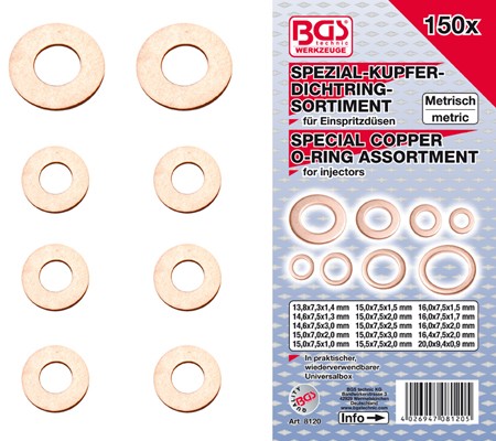 BGS Kobber ringsskiversortiment 13,8-20mm. 150 dele
