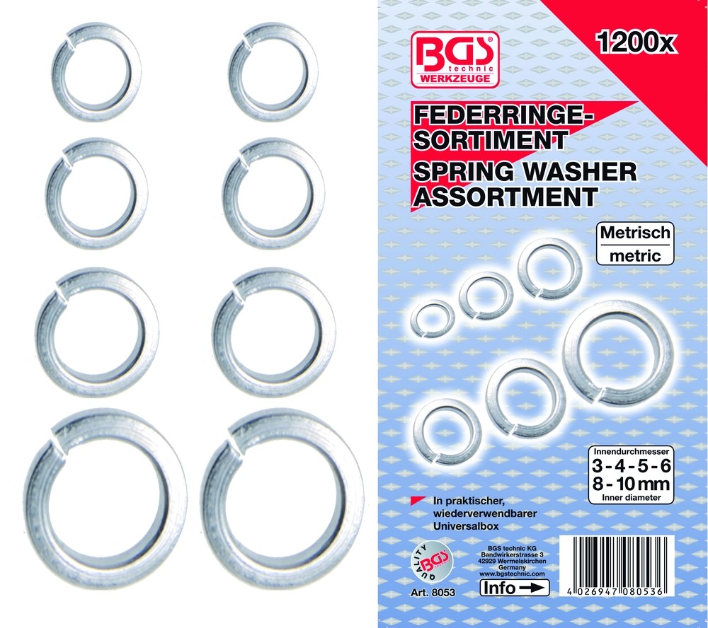 BGS Spring washer assortment 3-4-5-6-8-10mm. 1200 pcs.