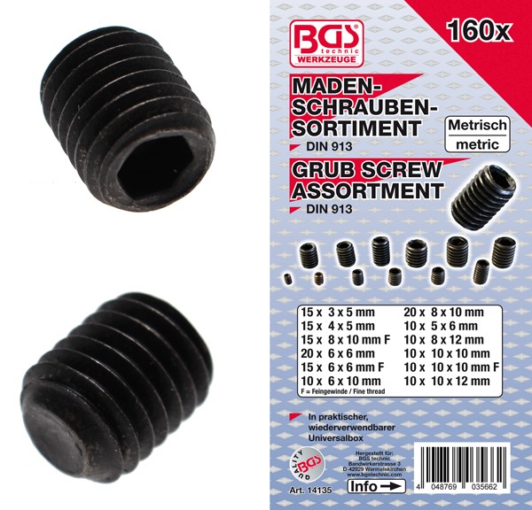 BGS Grub screw assortment 3-10mm. 160 pcs.