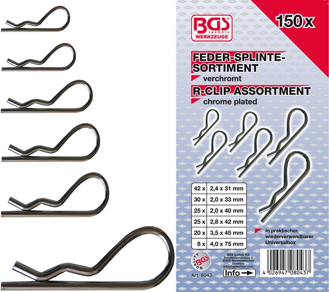 BGS Fjedersplittersortiment 2,4-40mm. 150 dele