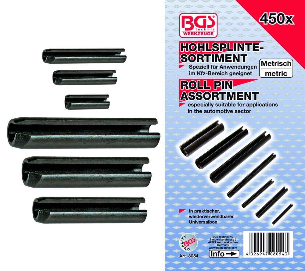 BGS Rør/hulspændestiftsortiment 2-10mm. 450 dele