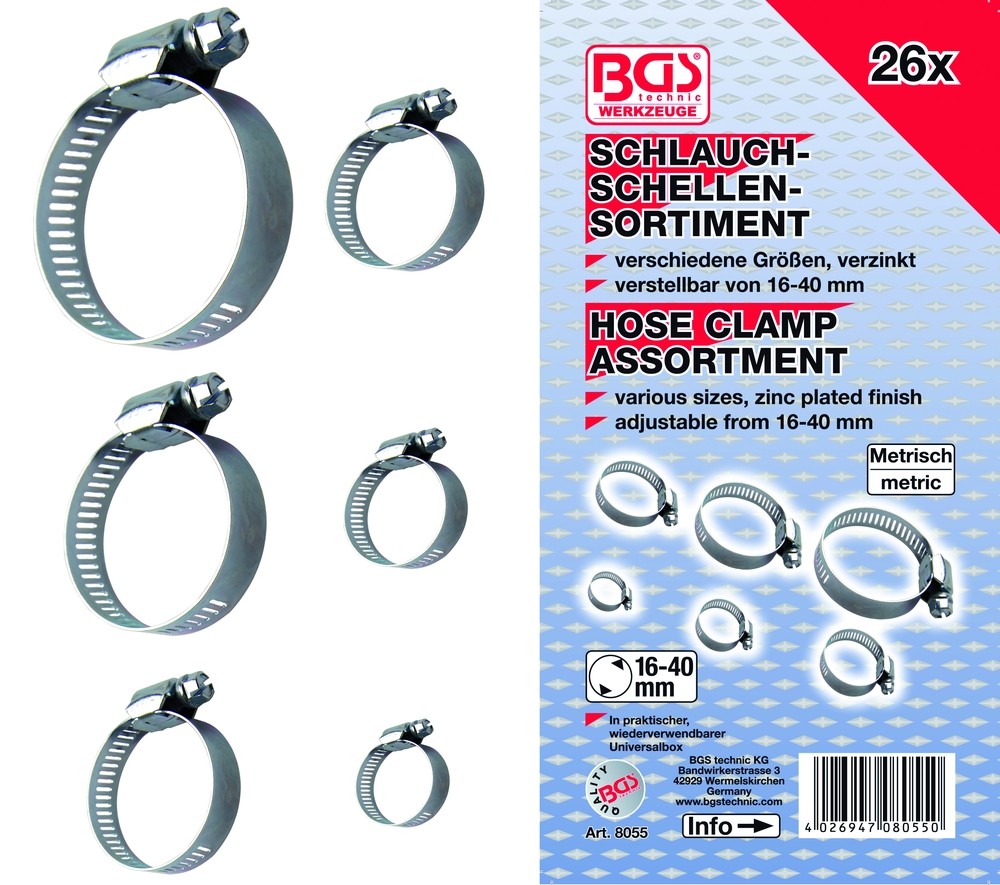 BGS Spændebåndsortiment. 16-40mm. 26 dele