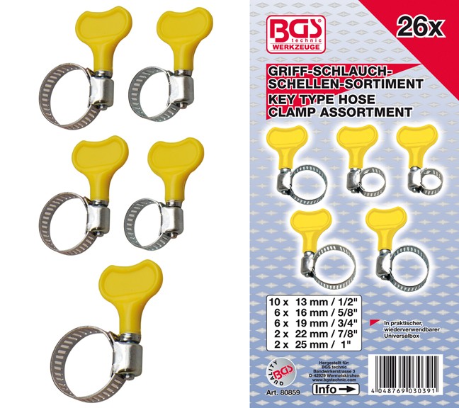 BGS Spændebåndsortiment. 13-25mm med fingerskrue. 26 dele