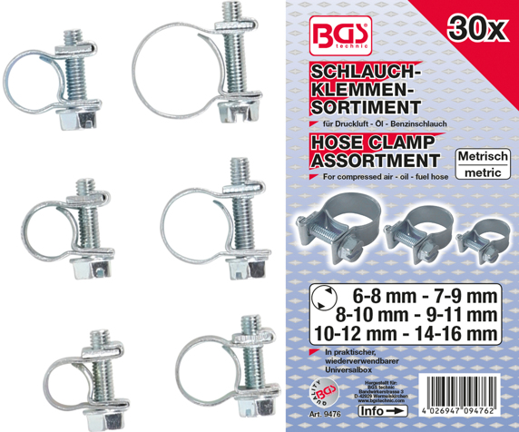 BGS Slangeklemmesortiment med skrue 6-16mm. 30 dele