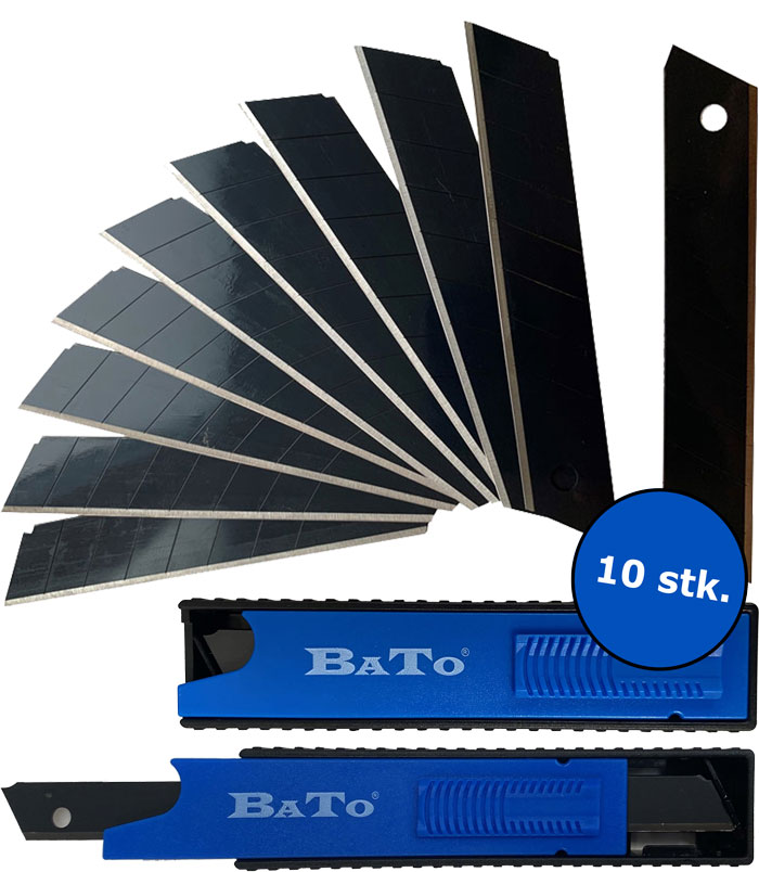 BATO Knife blade snap-off 9 mm. Black Finish ultra sharp Packet with 10 parts