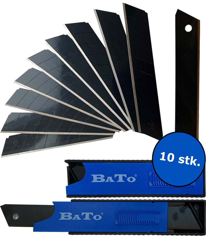 BATO Knife blade snap-off 18 mm. Black Finish ultra sharp Packet with 10 parts