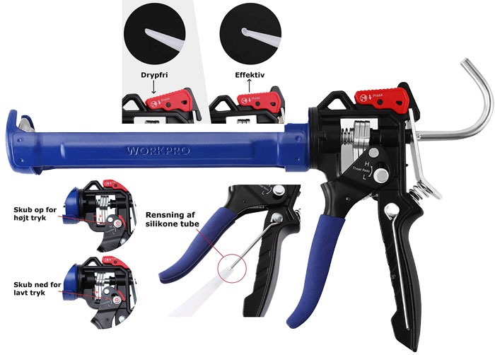 WORKPRO Fugepistol med drypstop. Comford Grip.