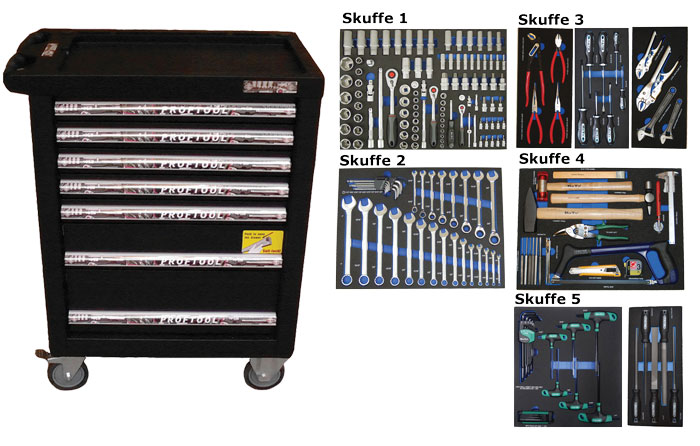 BATO Tool cart inches with 7 drawers. 5 drawers with 208 parts tools. Model 9124-208T. Black