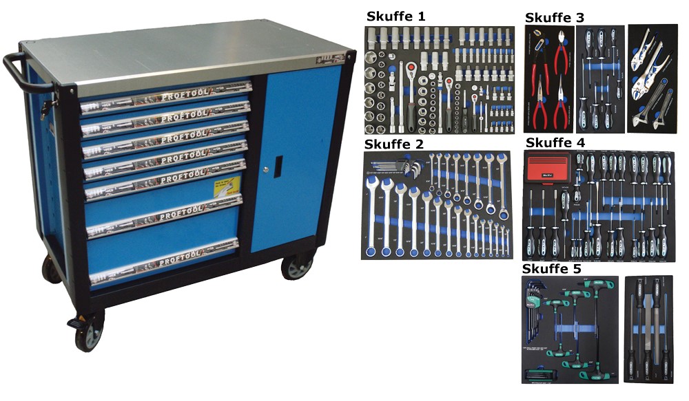 BATO Tool cart inches with 7 drawers. 5 drawers with 208 parts tools. Model 9147-208T. Blue