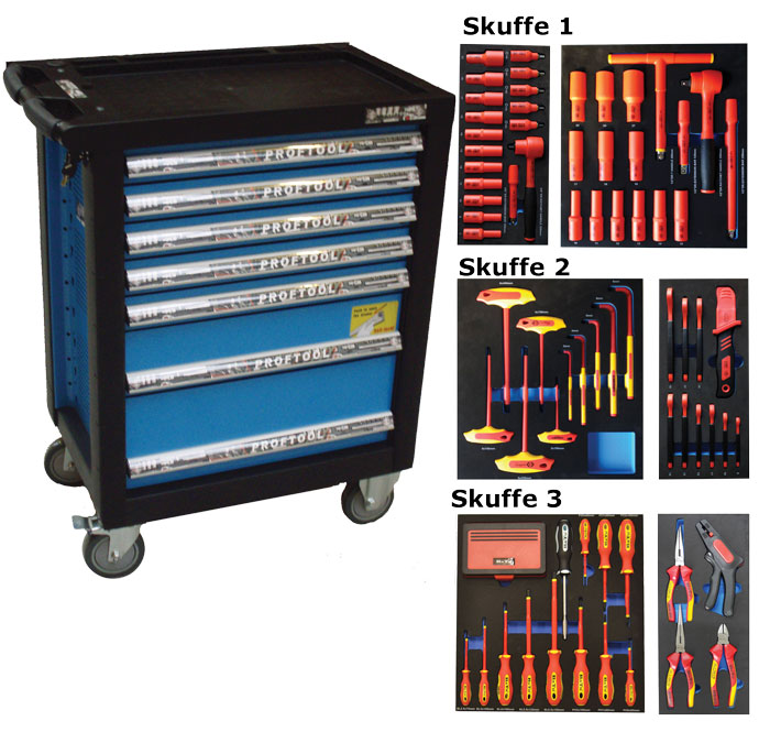 BATO VDE 1000V Tool trolley with 7 drawers. 3 drawers with 176 parts. Model 9137-176. Blue