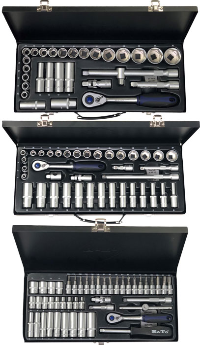 BATO Combi package. Socket set 10-36mm 1/2 ", socket set 6-24mm 3/8", socket set 4-14mm 1/4 ". 112 parts
