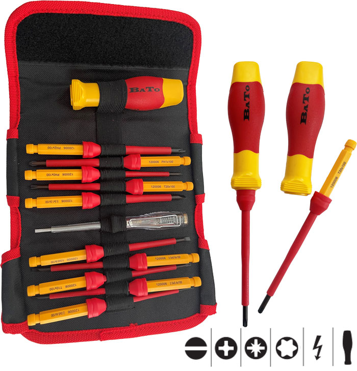 BATO Bitsskruvmejsel set 1000V. Spår/Ph/Pz/Torx 12 dela.