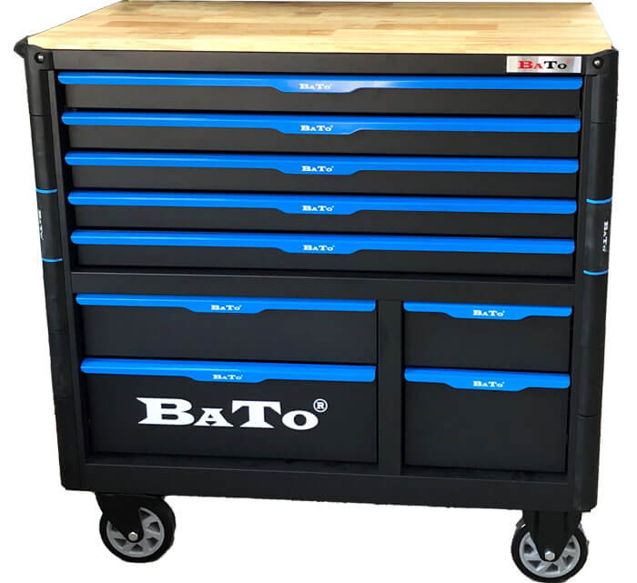 BATO Verktygsvagn XXL-Premium. 9 lådor och borddkiva i trä.
