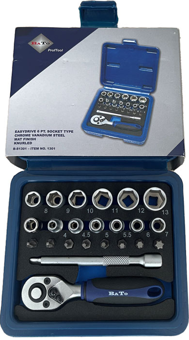 BATO Socket wrench/bit set 1/4" 6 edge. 4-13mm. 23 parts.