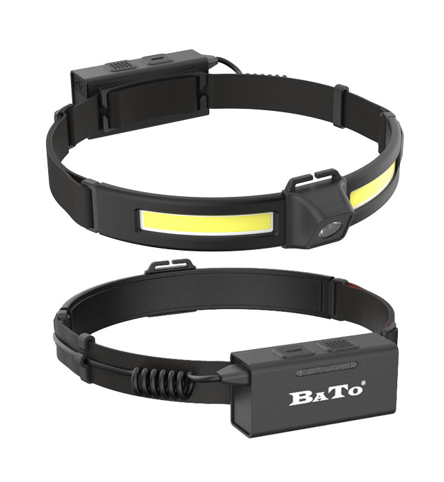 BATO SUPER STRIP Headlamp with strap LED focus spot 50-450 Lumen with dimmer. Red light behind. Rechargeable.