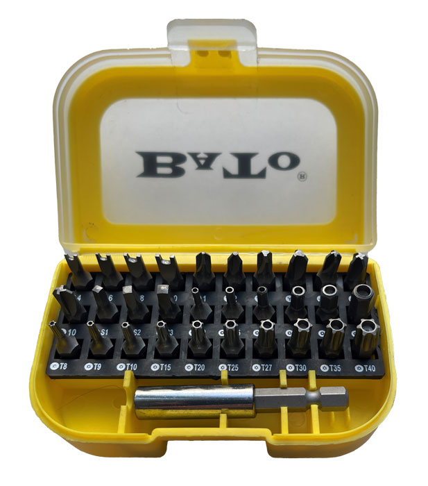 BATO 1/4" Bit set yellow safety bits. 31 parts. With 60 mm. bit holder.