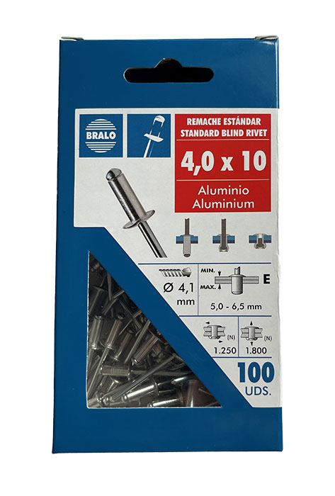 Bralo Blindnitte alu/stål 3,2 X 6mm. 130 stk. pk.
