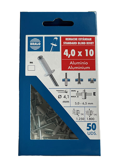 Bralo Blindnitte hvid alu/stål 4,0 X 10mm. 50 stk. pk.