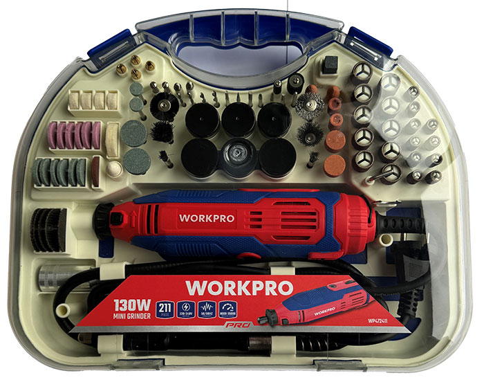 WORKPRO Multislibekit 220-240v med 211 deles tilbehør 8000-35000/min