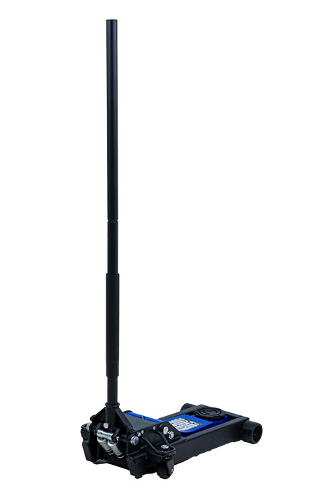 BATO Verkstads domkraft 3 ton. Lyfthöjd 85-510mm. Dubbelpump för snabba lyft med extra lång låg profil 740 mm. Nylonhjul