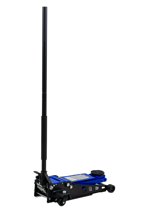 BATO Verkstads domkraft 3 ton. Lyfthöjd 75-510mm. Dubbelpump för snabba lyft med fotpump. Nylonhjul.