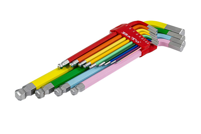BATO Stiftnøglesæt farvet XXL-JUMBO lang med kugle 5/64"-3/4". 13 dele.