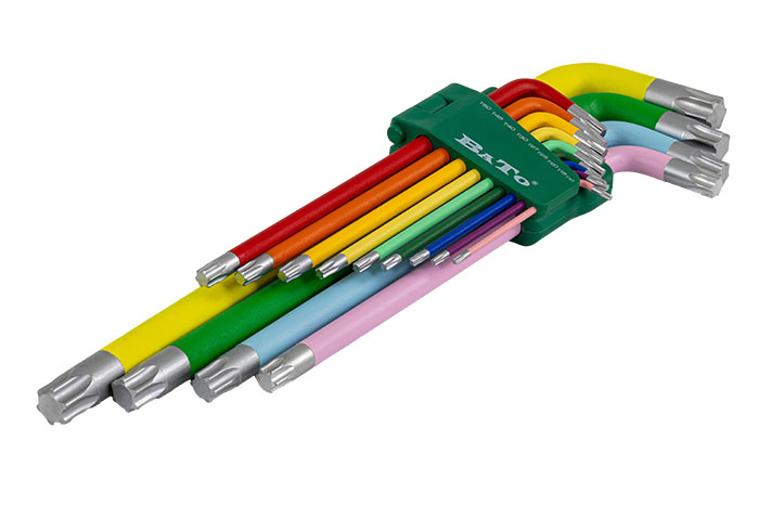 BATO Stiftnøglesæt farvet XXL-JUMBO lang torx 10-80. 13 dele.
