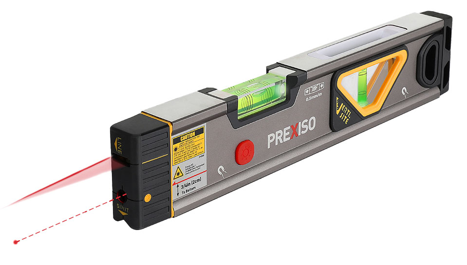 PREXISO P1P20 Mini alu laservaterpas 318mm. 10m linje og 30m punkt. Med kraftig vinkel magnet