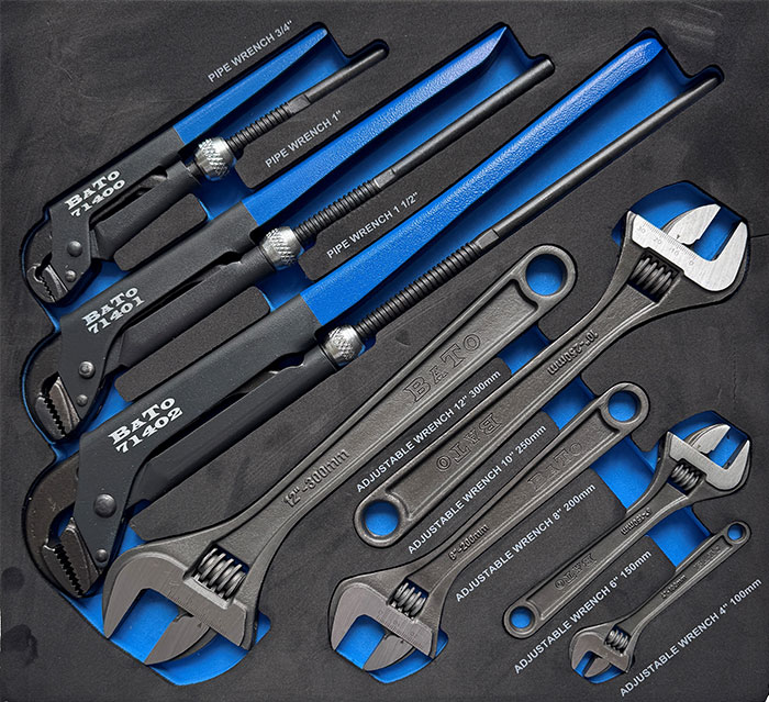 BATO Shifting spanner set 4-12" - Pipe pliers set 3/4 - 1- 1.1/2". EVA 2/3 