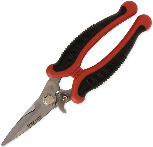 Wiss powerful universal scissors, stainless steel inserts, springs back, soft handles, lock