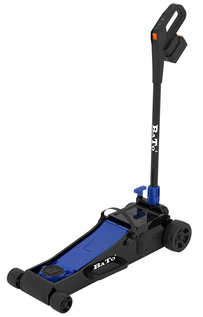 BATO ROADTEK 18V battery jack aluminum/steel 3 ton. Nylon wheels. Chap. 95-508mm. 755mm long low profile.