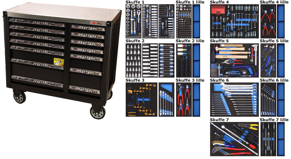 BATO Tool trolley XXL with 14 drawers with 506 parts tools. Model 9146-506 .Sort