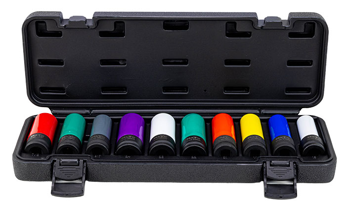 BATO Krafttopsæt 1/2" for bilhjul 15-17-19-21-22-23-24-7/8" Tesla-17mm Mercedes-21mm. KIA og HYUNDAI. 85mm lange. 10 dele