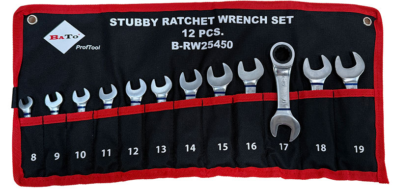BATO Ring ratchet wrench set stubby straight 8-19mm. 12 pieces