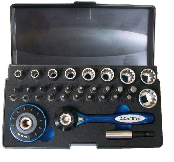 BATO Steckschlüssel-einsatz/Bitsatz SplineLock 1/4" 4-13mm. 32 Teile.